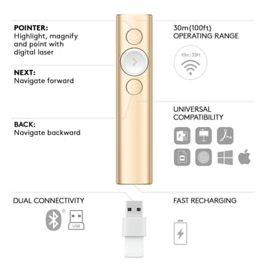 Logitech Spotlight presentasjonsfjernkontroll (gull)