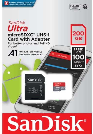 SanDisk Ultra Micro SD-kort 200 GB med SD-adapter