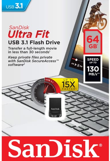 SanDisk Ultra Fit 64 GB USB 3.1 minnepenn
