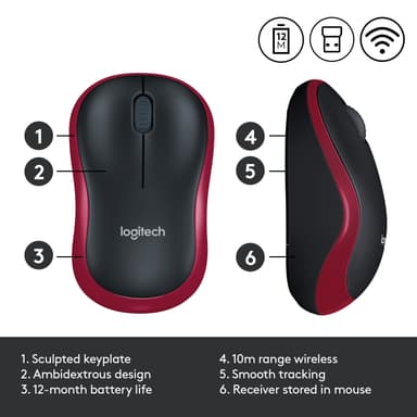 Logitech M185 trådløs mus (rød)