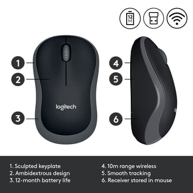 Logitech M185 trådløs mus (grå)