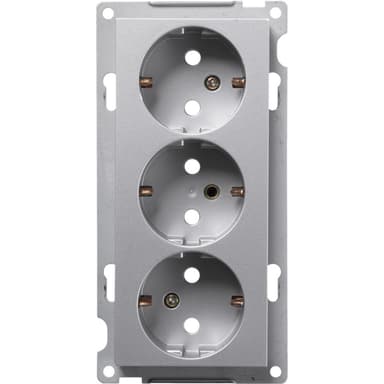 Stikkontakt 3-veis innfelt med sentralplate S1093 PT Alu