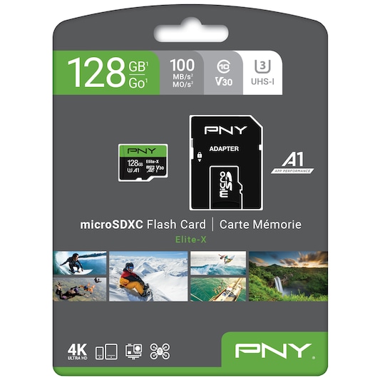 PNY Elite-X Micro SDXC U3 V30-minnekort 128 GB