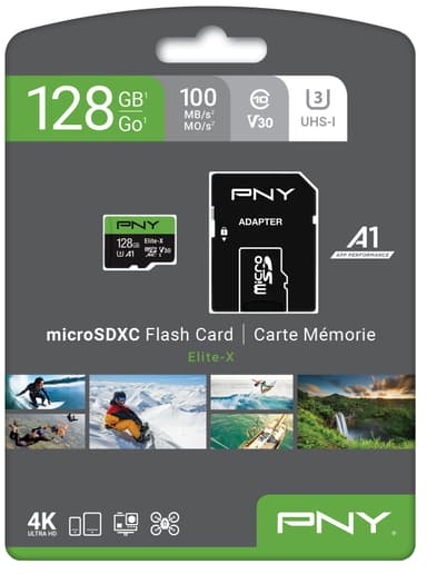 PNY Elite-X Micro SDXC U3 V30-minnekort 128 GB