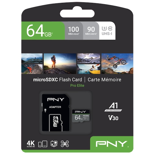 PNY PRO Elite Micro SDXC U3 V30-minnekort 64 GB