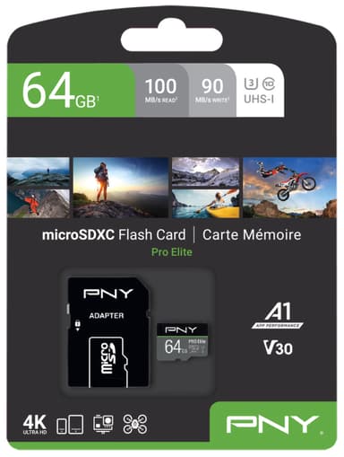 PNY PRO Elite Micro SDXC U3 V30-minnekort 64 GB