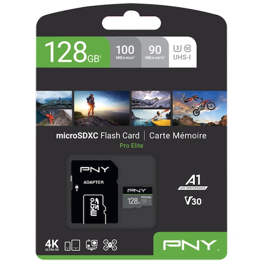 PNY PRO Elite Micro SDXC U3 V30-minnekort 128 GB