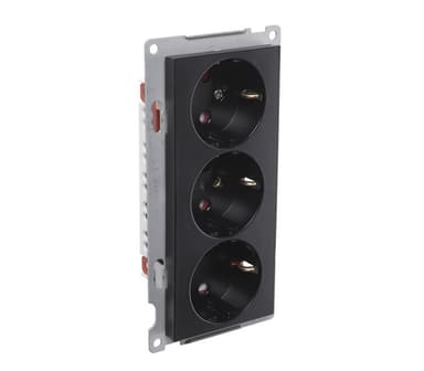 Stikkontakt 3-veis innfelt med sentralplate S1093 PT Sort