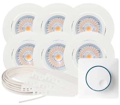 Komplett Alfa LED Downlightpakke WiFi Matt Hvit 6 pk