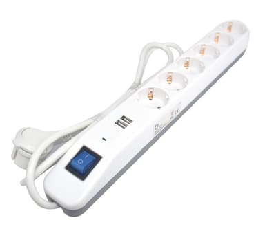 Skjøteledning 6-veis jord lynvern bryter USB 1,4m