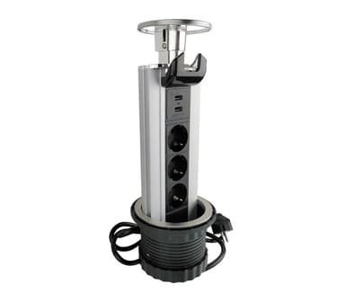 Pop-Up Strømsøyle 3 Stikk 2 USB LED