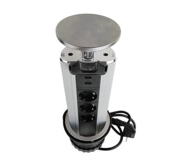 Pop-Up Strømsøyle 3 Stikk 2 USB LED