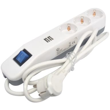 Skjøteledning 3-veis jord bryter USB 1,4m