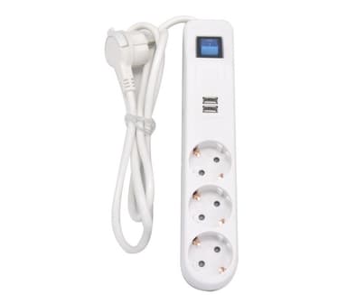 Skjøteledning 3-veis jord bryter USB 1,4m