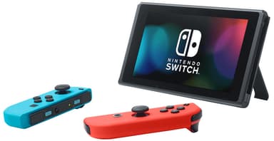 Nintendo Switch spillkonsoll 2019 med neon blå/rød Joy-Con-kontrollere