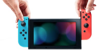 Nintendo Switch spillkonsoll 2019 med neon blå/rød Joy-Con-kontrollere