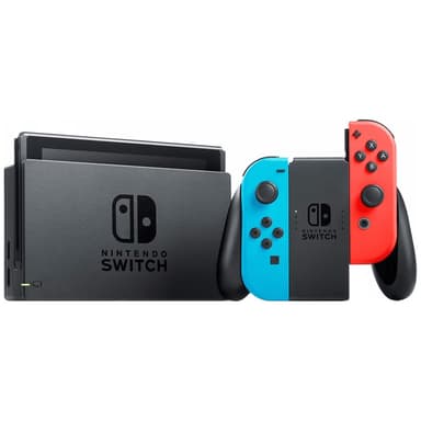 Nintendo Switch spillkonsoll 2019 med neon blå/rød Joy-Con-kontrollere