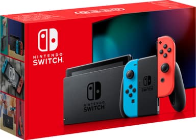 Nintendo Switch spillkonsoll 2019 med neon blå/rød Joy-Con-kontrollere