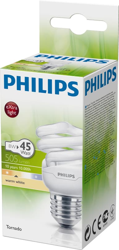 Philips Tornado fluorescerende lyspære PHITOR8WE27