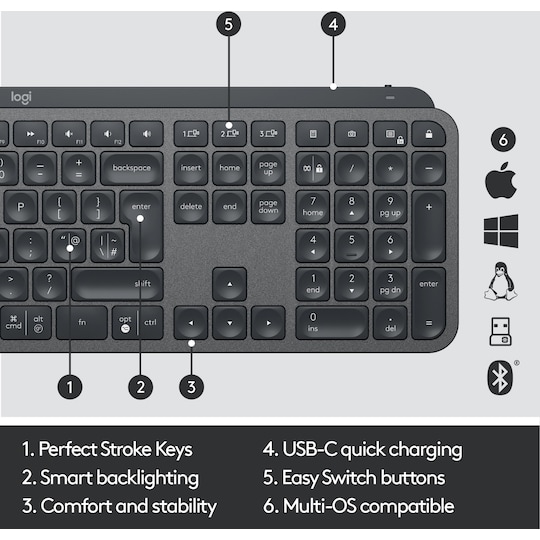 Logitech MX Keys trådløst tastatur (nordisk layout)