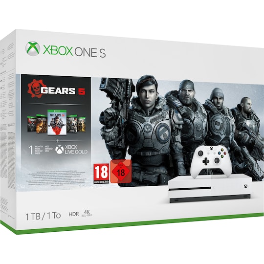 Xbox One S 1 TB + Gears 5 samlepakke (hvit)