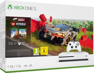 Xbox One S 1 TB: Forza Horizon 4, Forza Horizon 4 Lego-pakke (hvit)