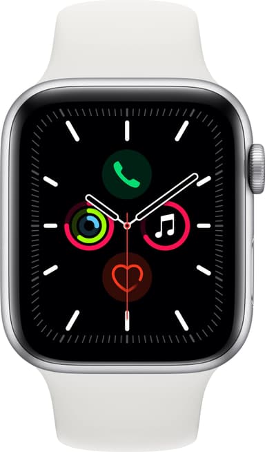Apple Watch Series 5 44mm (sølv alu/hvit sportsreim)