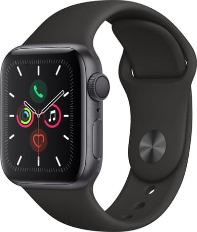 Apple Watch Series 5 40 mm (stellargrå alu/sort sportsreim)