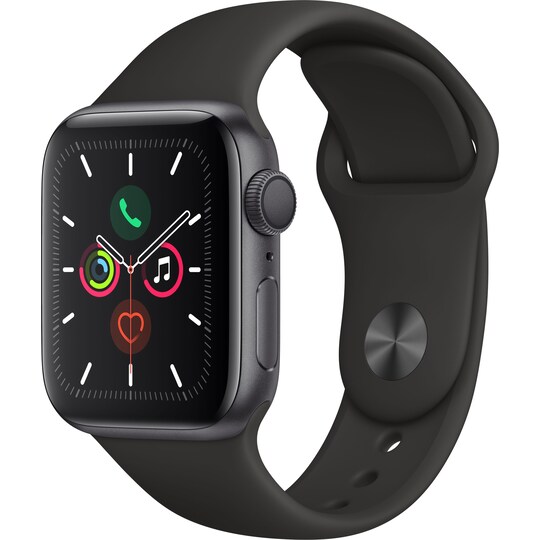 Apple Watch Series 5 40 mm (stellargrå alu/sort sportsreim)