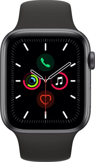 Apple Watch Series 5 44 mm (stellargrå alu/sort sportsreim)