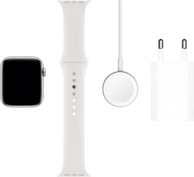 Apple Watch Series 5 44mm (sølv alu/hvit sportsreim)