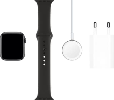 Apple Watch Series 5 44 mm (stellargrå alu/sort sportsreim)