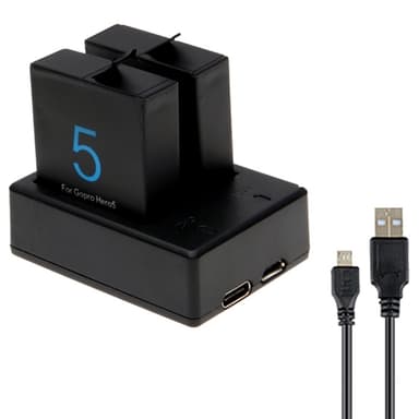 Lader for doble Gopro HERO 5-batterier – USB-kabel