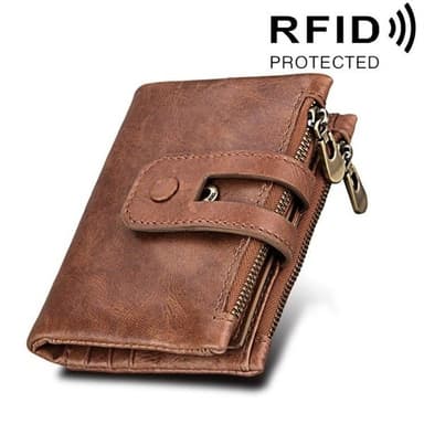RFID Lommebok av ekte skinn med glidelås