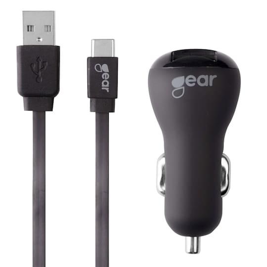 GEAR USB-Billaddare 2xUSB 2,4A USB Typ-C Svart