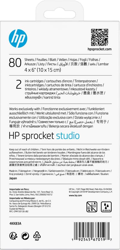 HP 4KK83A Sprocket Studio blekk og 80-arks fotopapirpakke