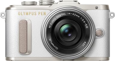 Olympus PEN E-PL8 CSC kamera + 14-42 mm pannekakeobjektivsett (hvit)