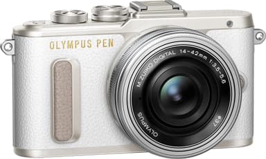 Olympus PEN E-PL8 CSC kamera + 14-42 mm pannekakeobjektivsett (hvit)
