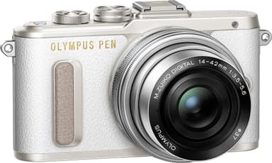 Olympus PEN E-PL8 CSC kamera + 14-42 mm pannekakeobjektivsett (hvit)