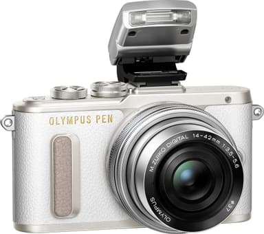 Olympus PEN E-PL8 CSC kamera + 14-42 mm pannekakeobjektivsett (hvit)