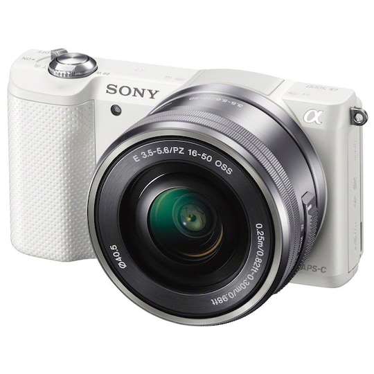 Sony A5000 systemkamera m/16-50mm PZ obejktiv (hvit)