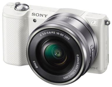 Sony A5000 systemkamera m/16-50mm PZ obejktiv (hvit)