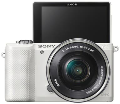 Sony A5000 systemkamera m/16-50mm PZ obejktiv (hvit)