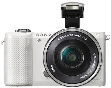 Sony A5000 systemkamera m/16-50mm PZ obejktiv (hvit)