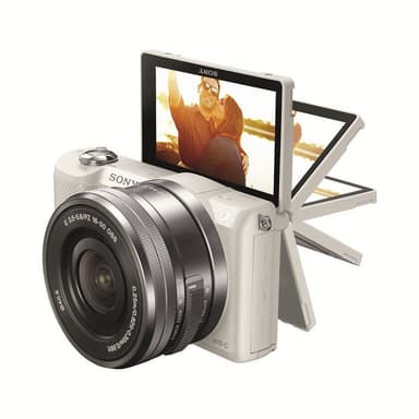 Sony A5000 systemkamera m/16-50mm PZ obejktiv (hvit)