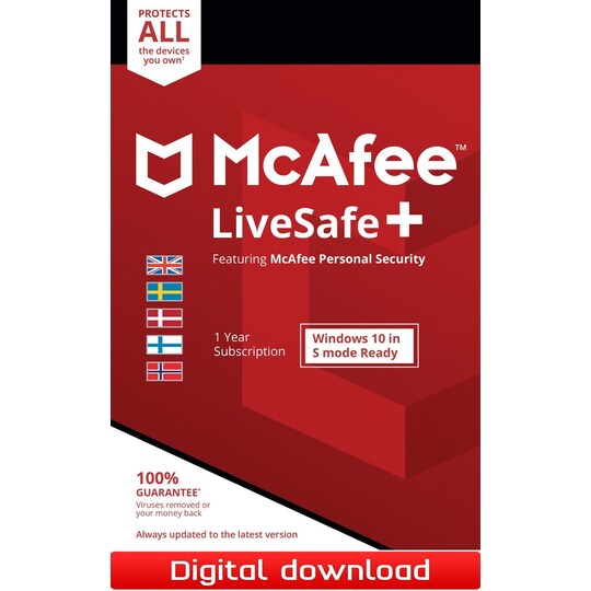 McAfee LiveSafe Plus 12M Device Attach -Windows, Mac OSX, iOS, Android