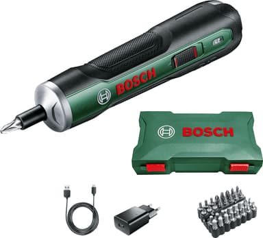 Bosch PushDrive batteridrevet skrujern m/ 32-bits sett