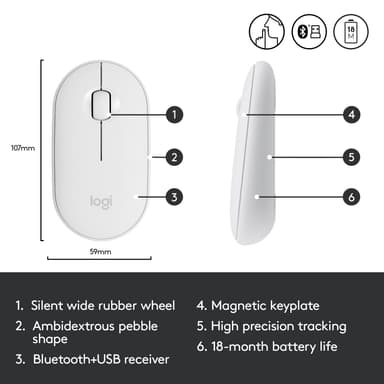 Logitech Pebble M350 trådløs datamus (hvit)