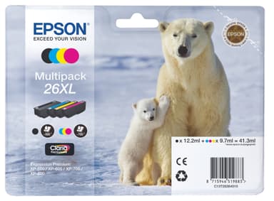 Epson blekkpatroner Claria Premium 26XL Cyan Magenta Gul Sort