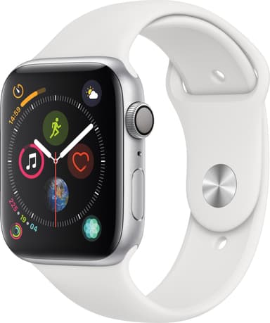 Apple Watch Series 4 44 mm (sølvalu./hvitt sportsbånd)